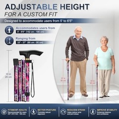 Folding Cane, 5-Level Adjustable Height Walking Stick Purple Floral