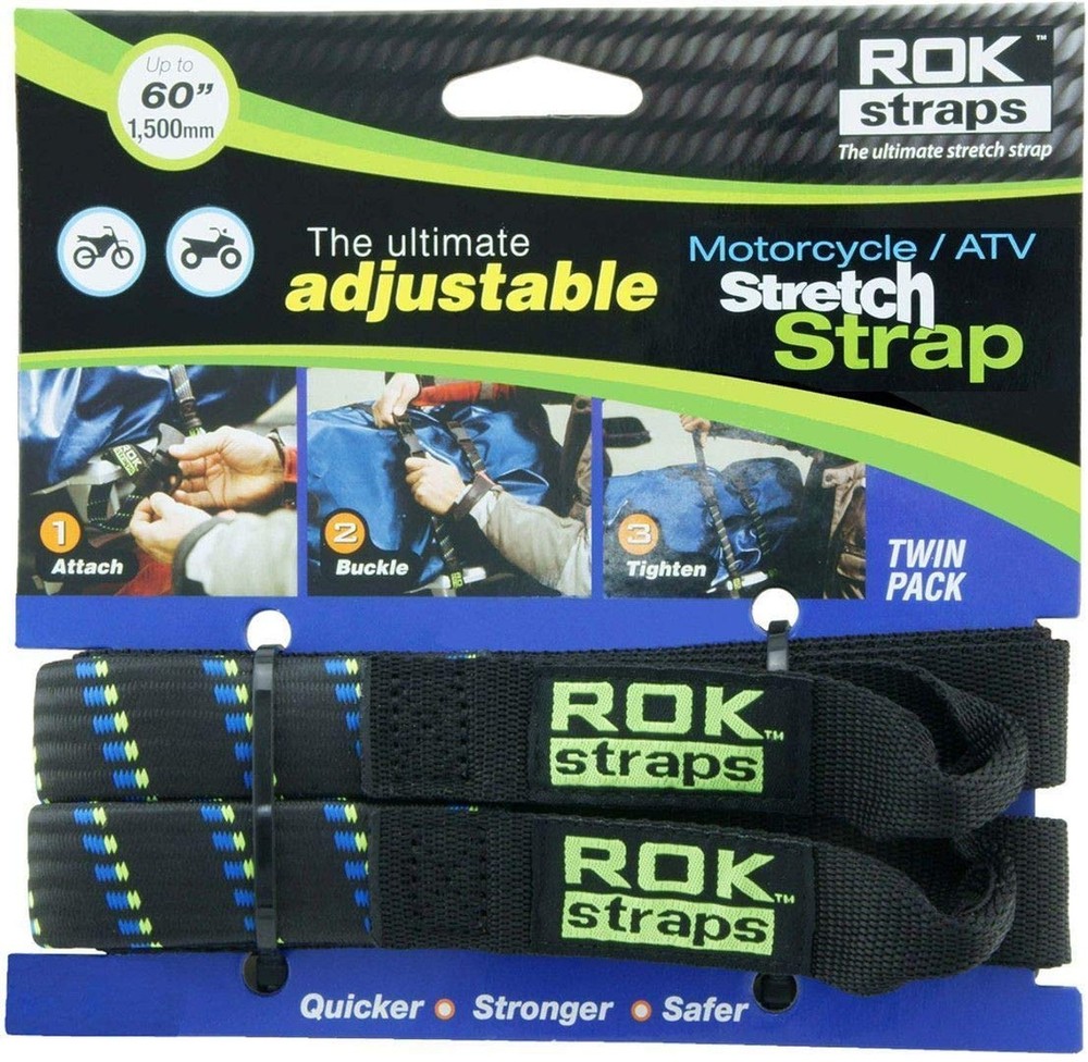 ROK Straps 18 to 60″ Adjustable – Motorbike Black/Blue – Twin Pack