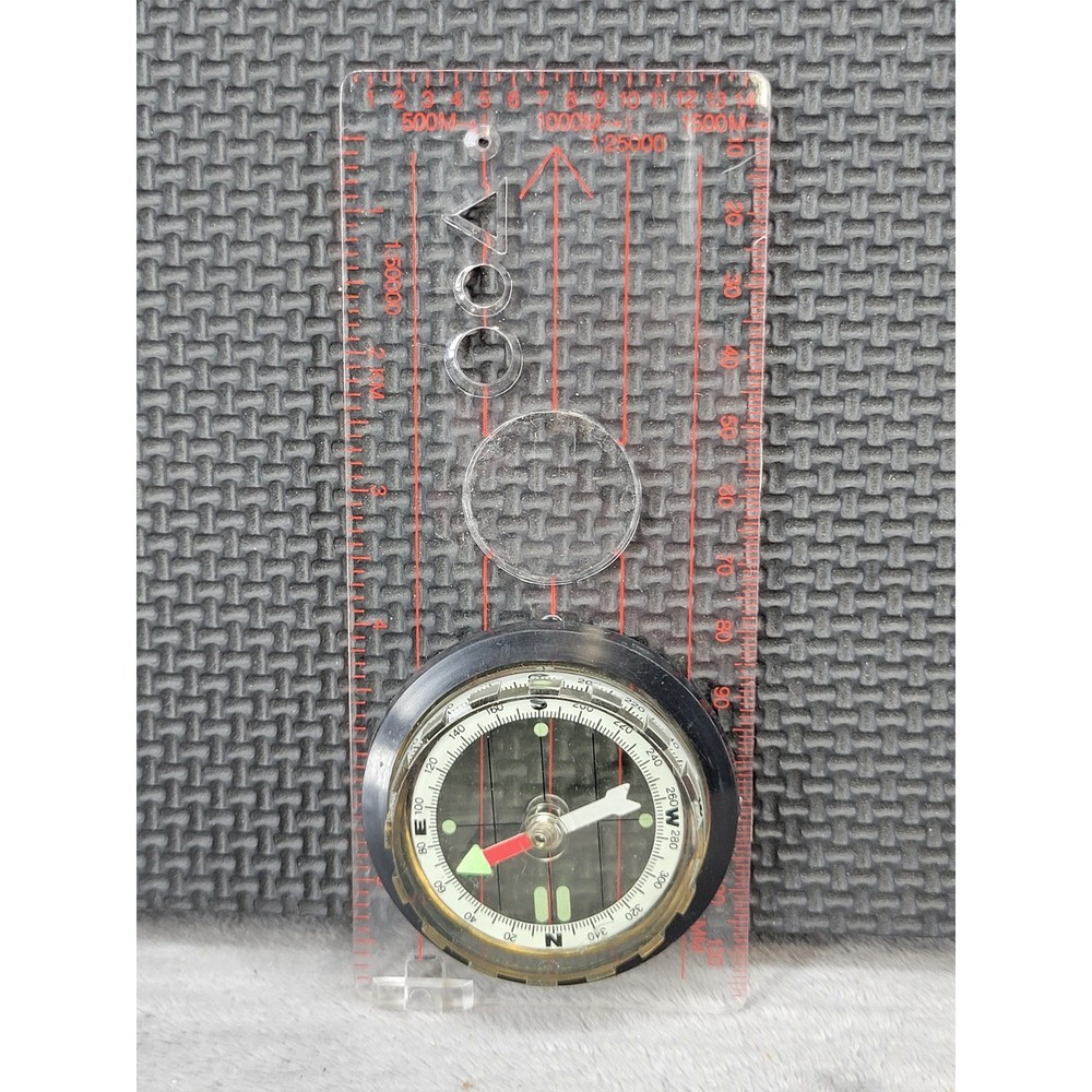 Vintage Baseplate Compass with Magnifying Glass Map Scales Hiking Orienteering