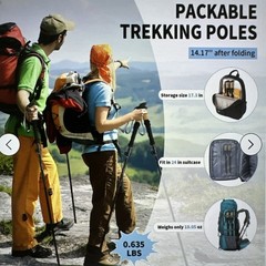 Portable Foldable Hiking Poles, 7075 Aluminum, Quick-Lock Adjustable, Set of 2