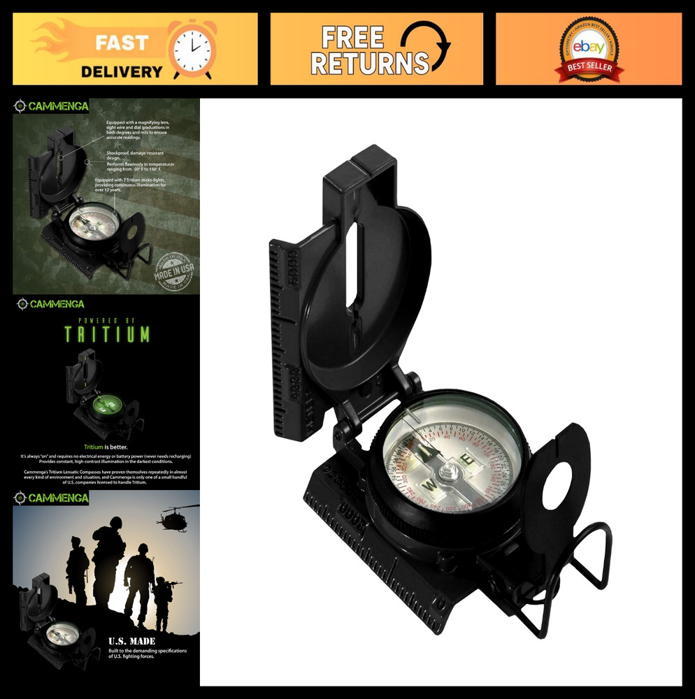 Accurate Waterproof Tritium Lensatic Compass for Hiking, Camping, Survival, Orie