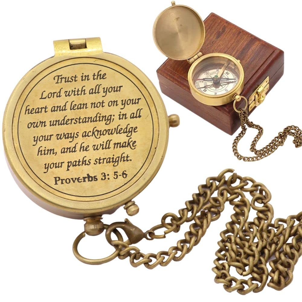 Trust in The Lord, Proverbs 3: 5-6, Solid Brass Directional Engraved Compass,…