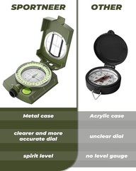 Durable Lightweight Orienteering Compass with Strap & Case – Glow in Dark, Water