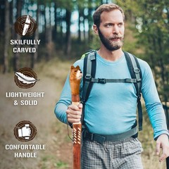 Wood Carved Walking Stick Lightweight **Strong Trekking Pole**