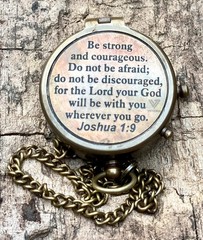 Be Strong & Courageous Engraved Brass Compass Religious Joshua 19 Gift Idea