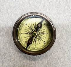 1885 Wanderers Brass Round Pocket Compass With Leather Case Decor Office Study