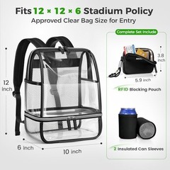 CLASSIC TPU Clear Backpack Stadium Approved, Dual-Layer Clear Stadium Black