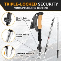 Collapsible Trekking Poles for Hiking – Lightweight Adjustable Aluminum Foldi…