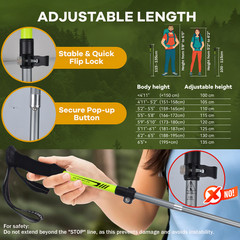 1 Pair Collapsible Trekking Poles Lightweight Adjustable Aluminum Walking Sticks