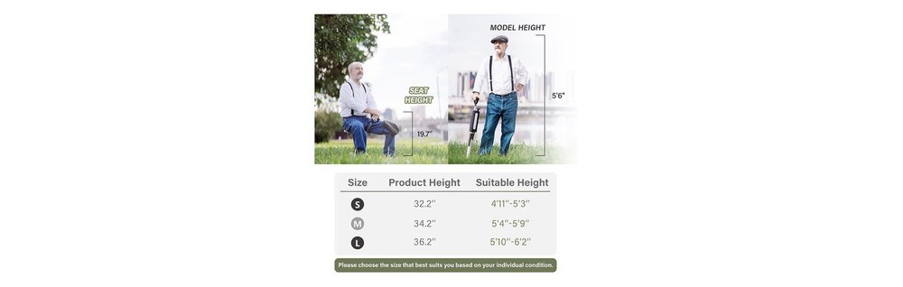 STEP2GOLD Ta-Da Chair 2 Portable Walking Stick |Small Size 32.2”| Black(L-38)