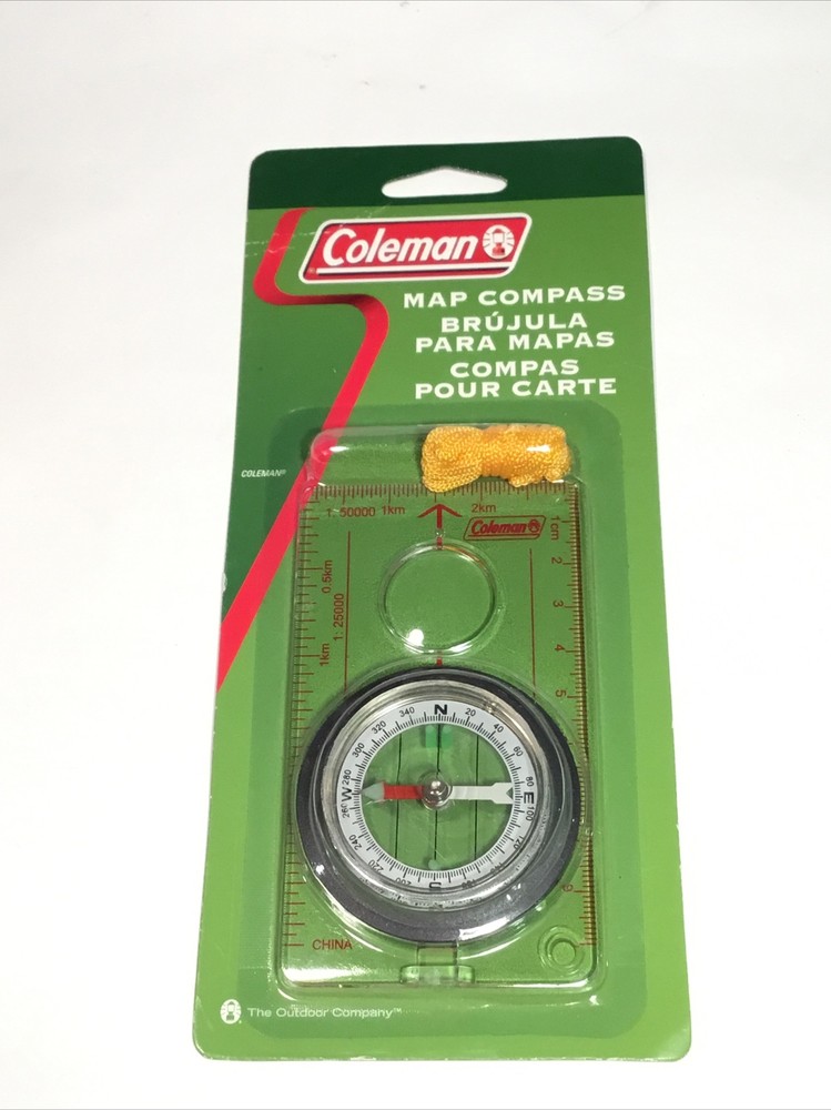 Coleman Map Compass -km & cm Scale With Cord, Direction Finder /New In Package