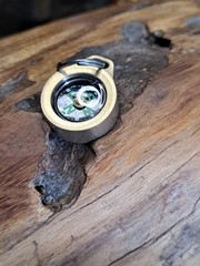 Mini EDC Minimalist Brass Keychain Compass w/Titanium Keyring