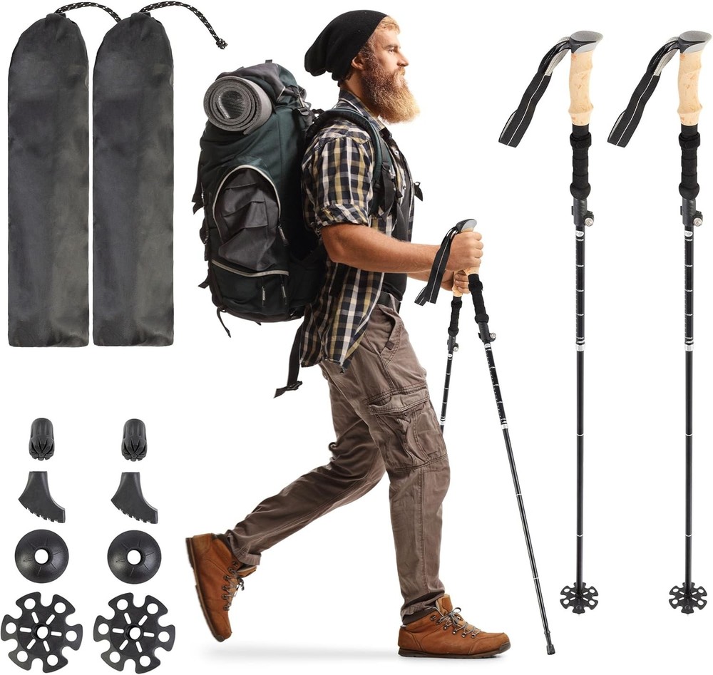 Adjustable Aluminum Alloy Collapsible Hiking Poles – Set of 2