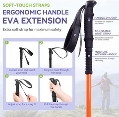 56.5in Collapsible Trekking Poles with Storage Bag, Lightweight Adjustable