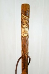 Wood Spirit Hardwood Walking Stick, Hand Carved Staff, Made in the USA, Custom