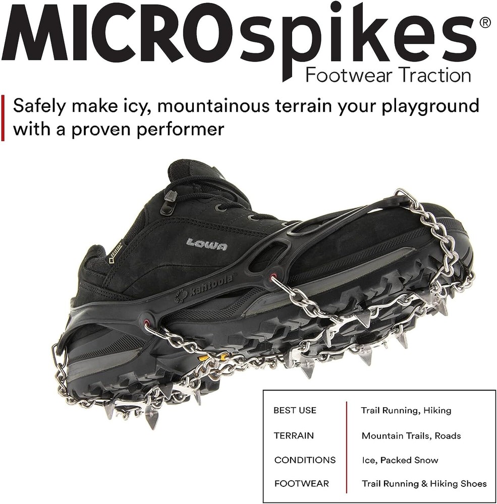 Kahtoola MICROspikes -snow, ice, trail hiking crampons – BLACK, LARGE