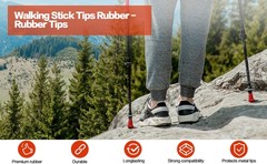 Hiking Pole Tips, 4Pcs, Rubber, Wear & Tear Resistant, for Trekking Poles,