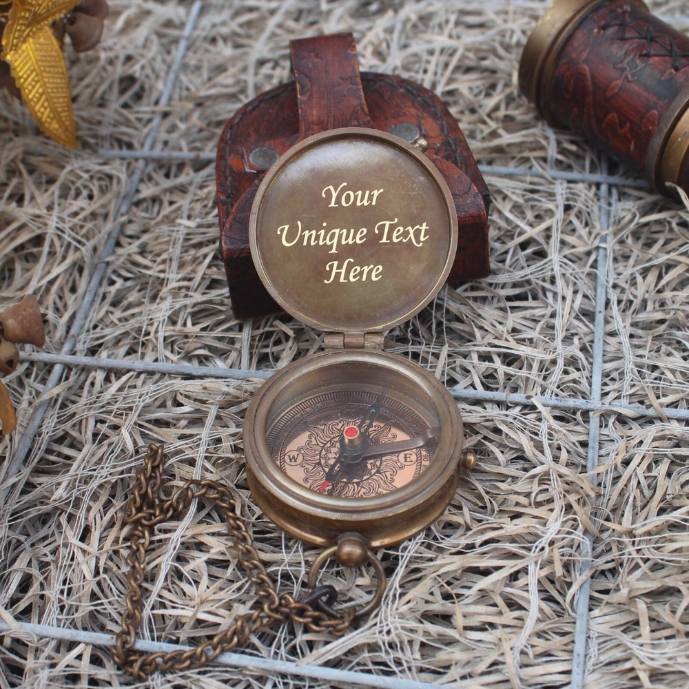 PERSONALIZED BRASS COMPASS WITH LEATHER BE STRONG BIBLE VERSE JOSHUA 1:9