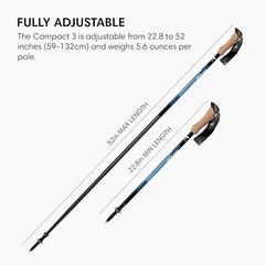 Compact 3 Trekking Poles – 5.6 oz Ultralight, Backpacking, Blue / EVA Cork