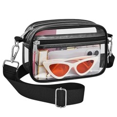 Clear Bag for Stadium Events Clear Messenger Bag Clear Purse for Concert Black