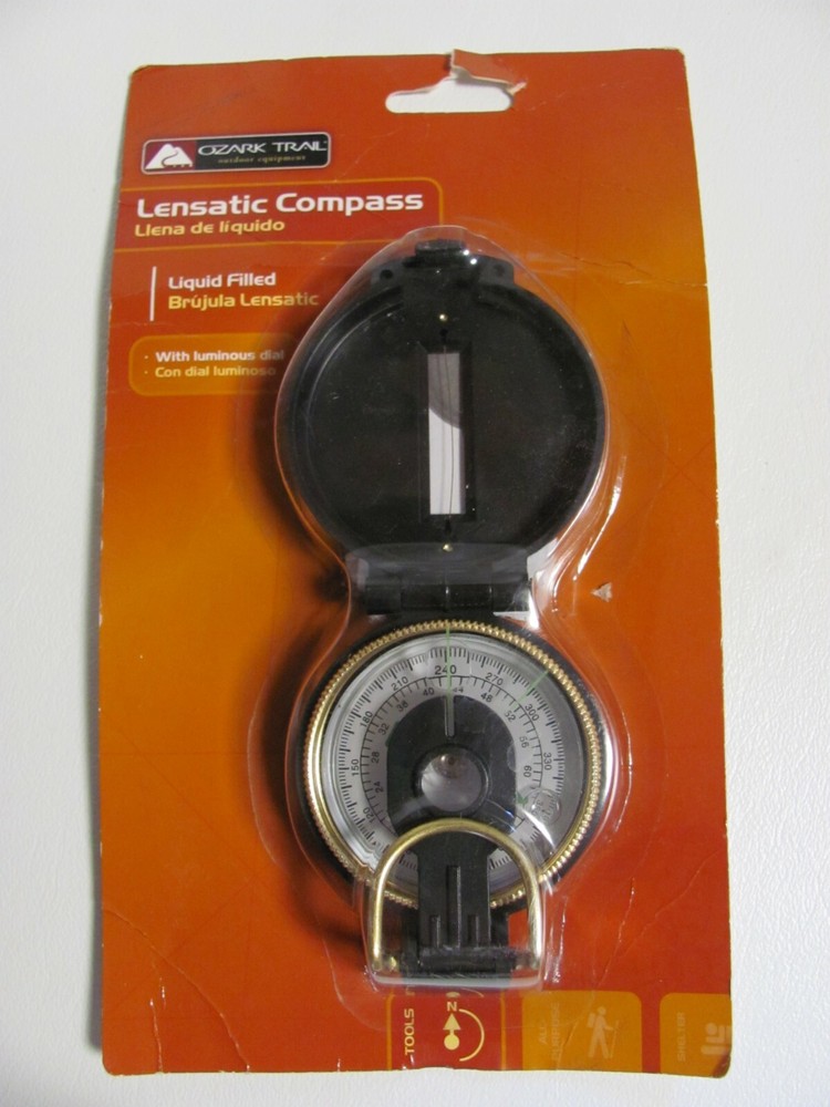 Lensatic Compass Liquid Filled With Luminous Dial – Ozark Trail – New in Package