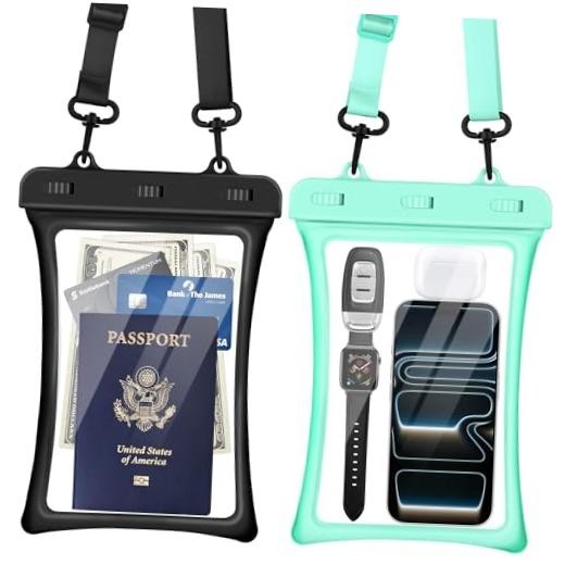 Floatable Waterproof Phone Pouch 2 Pack Up Up to 10.0″-Floatable Black+Green