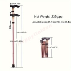 Folding Four-section Aluminum Alloy Trekking Pole Cane Golden Adjustable Height