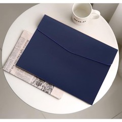 File Folder, PU Leather Document Holder File Organizer A4 A Dark Blue Style 1