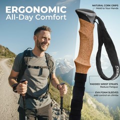 Foxelli Carbon Fiber Trekking Poles – Lightweight Collapsible Hiking Khaki