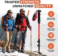 Lightweight Aluminum Trekking Poles for Hiking – 2 Pack Adjustable Collapsible