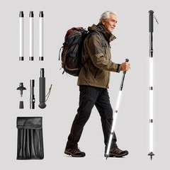 Aluminum Alloy Foldable Portable Charging Illuminated Hiking Pole With Built-in