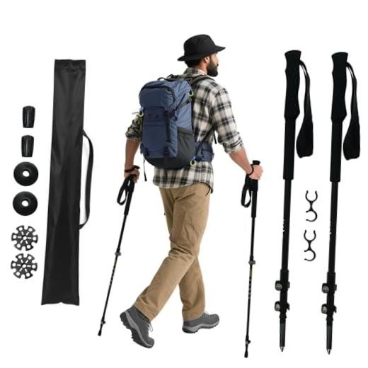 Carbon Fiber Trekking Poles 2 Pcs Ultra Lightweight Telescopic Collapsible