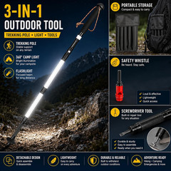 LED Smart Lighting Trekking Pole, Tactical Survival Hiking Stick, Height Adjusta