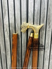 AURA Handmade Wooden Walking Stick With Brass Tiger Head Handle 37″ Easter Gift