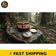 Vintage Brass Pocket Compass with Leather Case – Rustic Decor Gift