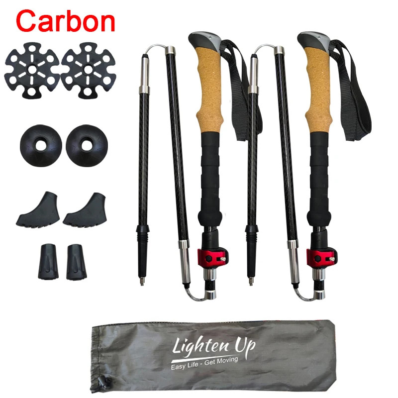 2 PCS 5-Section Foldable Trekking Poles Hiking Walking Stick Outdoor Camping