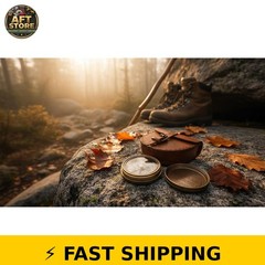 Vintage Brass Pocket Compass with Leather Case – Rustic Decor Gift