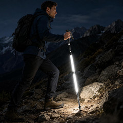 LED Smart Lighting Trekking Pole, Tactical Survival Hiking Stick, Height Adjusta