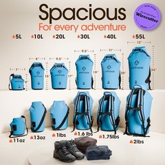 Waterproof Dry Bag – Roll Top Waterproof Backpack Sack Keeps 40L Light Blue