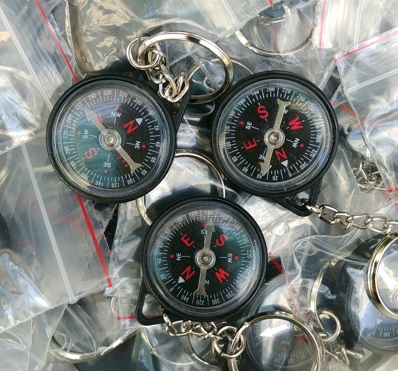 (5 pcs) Mini Compass 1 3/8″ Metal Plate with Chain Ring – USA Seller