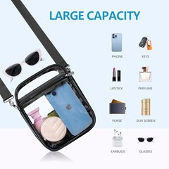 Clear Bag for Stadium Events Clear Purse Transparent Handbag for Sports Black