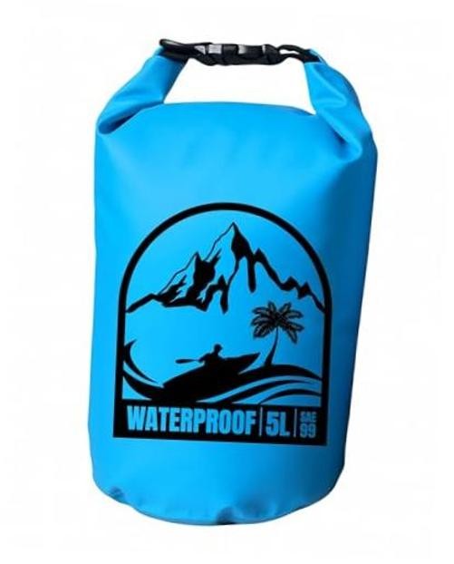 Waterproof Dry Bag, Roll-Top Floating Sack, 500D PVC for Kayaking, 5L Blue