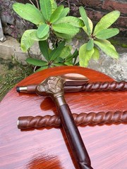 Victorian Rabbit Handle Walking Cane -Spiral Hardwood Shaft Brass Accents Antiqe