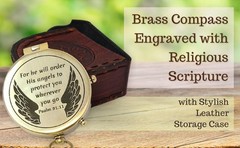 Brass Compass Engraved Religious Scripture Verse Gift Baptism Graduation Day