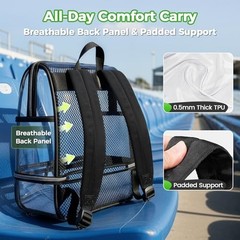CLASSIC TPU Clear Backpack Stadium Approved, Dual-Layer Clear Stadium Black