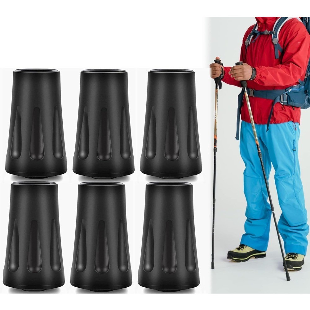 Heavy Duty Walking Stick Tips 6-Pack – Non-Slip Rubber Ferrules for Trekking