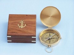 Hampton Nautical Solid Brass Gentlemen’s Compass with Rosewood Box, 4, Brass