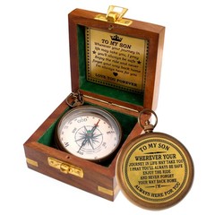 to My Son Engraved Brass Compass with Wooden Box – Antique