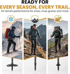 3K Carbon Fiber Collapsible Hiking Poles, Adjustable Trekking Poles for Hiking,