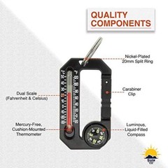Hikehitch 2 Thermometer And Compass Carabiner Camping Hiking And Backpacking Acc